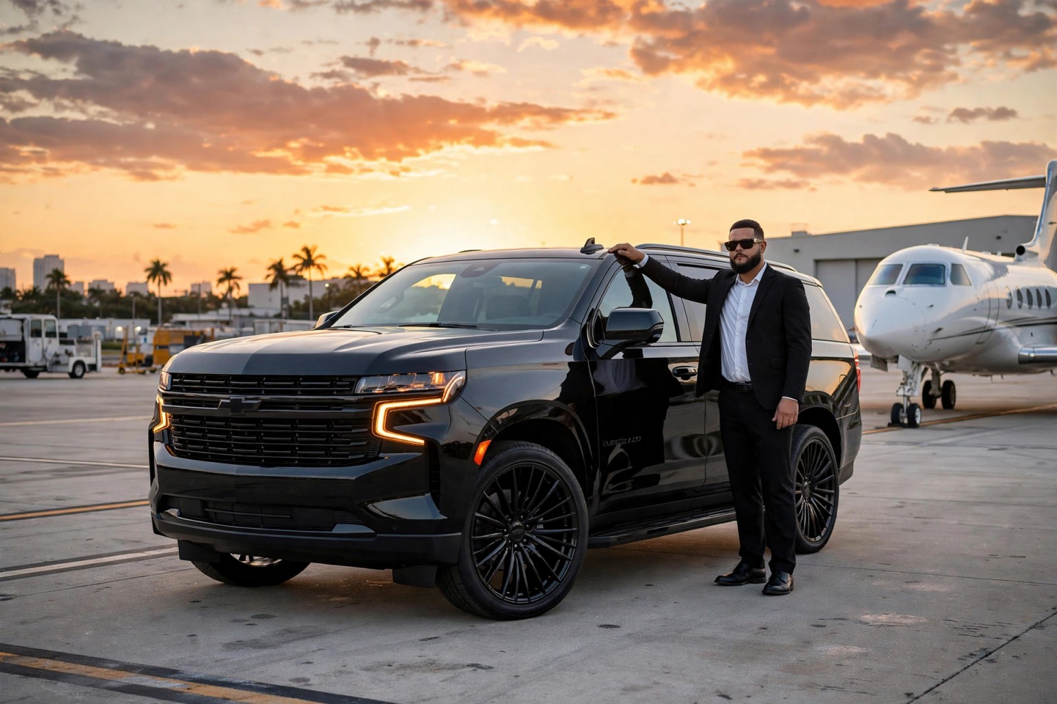 Black Chevrolet Suburban with black wheels